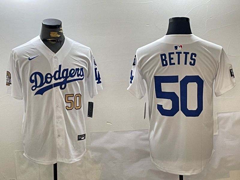 Men Los Angeles Dodgers #50 Betts White Game 2024 Nike MLB Jersey style 11204